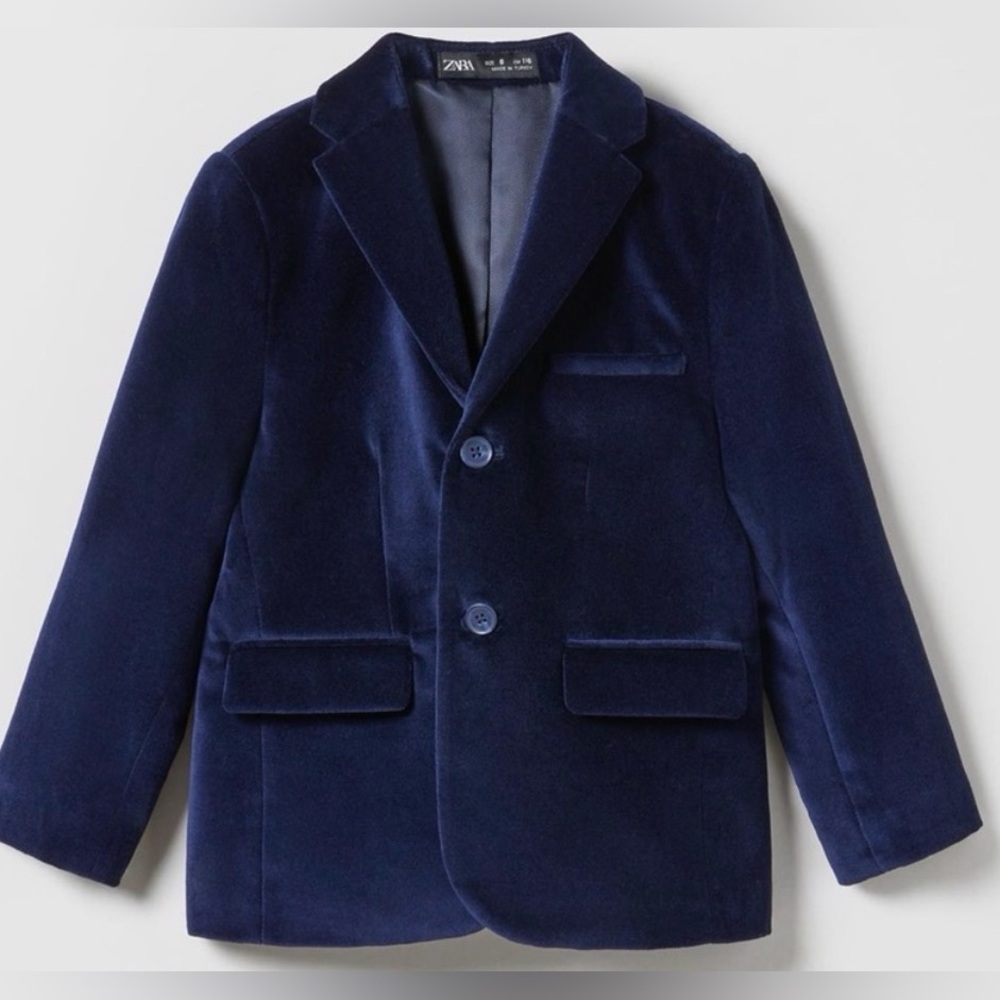 Zara Kids Navy Velvet Blazer Jacket